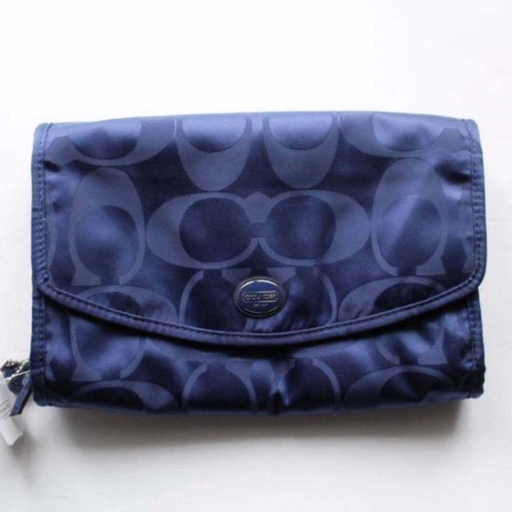 Coach Rare Signature Nylon Travel Cosmetic Kit Bag Cobalt